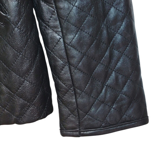 SIENA Black Genuine Leather Jacket Button Down Front Quilted Classic Chic 10 - Picture 8 of 16